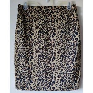 J Crew Skirt Women's 4P Leopard Brown Linen No 2 Pencil Career Work Knee‎ Length